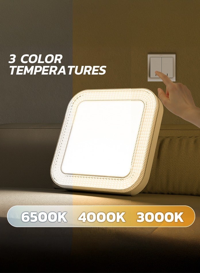 MODI 24W Crystal-Effect LED Flush Mount Ceiling Light - 18cm Modern Square Design, 3 Color Temperatures , Anti-Flicker Eye Protection, High Brightness Home Lighting Fixture - Image 1